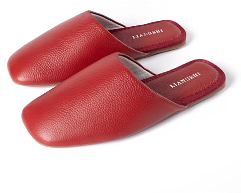 Hyfant Top Grain Leather Slippers for Women 8-8.5 Genuine Leather Slippers Scuff Slippers With Latex Pad for Women Minimalist Mules House Slip-on Shoes for Office Home Bedroom Living Room Guests Visitor