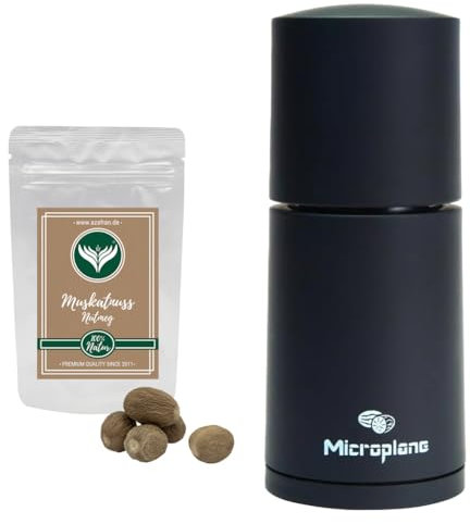 Gewürzmühle/Muskatmühle schwarz-schwarz Set mit 1 x Probepackung Azafran Muskatnuss