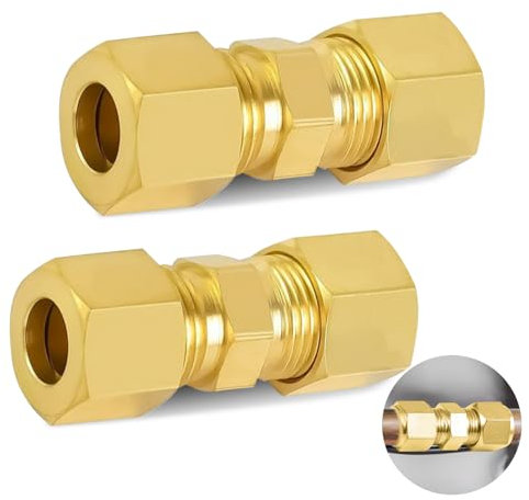 2x raccordi per tubi a compressione da 8 mm, raccordi a compressione in ottone 8 mm OD x 8 mm OD, raccordi dritti, raccordi a compressione, possono essere utilizzati per tubazioni, compressori d'aria