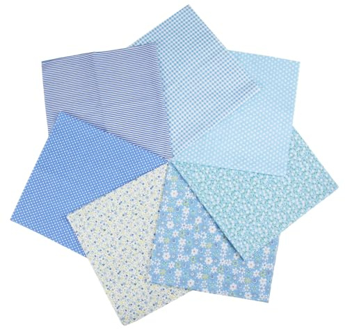 YSUY 7PCS Cotton Fabric Bundles, 10x10 Precut Quilting Cotton for Sewing, Patchwork, DIY Crafts & Embroidery, Soft, Durable Material for Sewing (Blue)