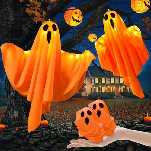 HBSFBH Halloween Suspendu Fantôme, 2 Pièces Fantôme Lumineux extérieur, Halloween Decoration Exterieur, Fantôme Lumineux extérieur, Fantôme Lumineux LED pour Fête, Jardin