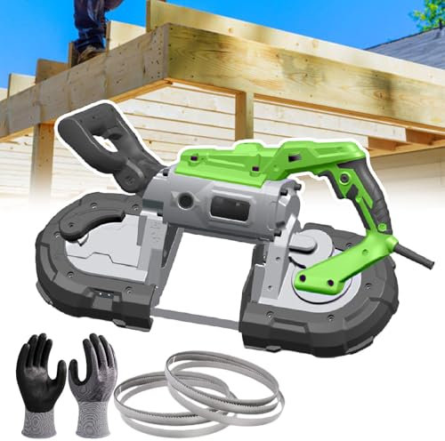 Sega a nastro portatile, 1100 W, taglio a freddo per metallo, taglio smussato a 45°, diametro di taglio 12 cm, include 1 guanto e 6 lame per sega, per rame, alluminio, acciaio