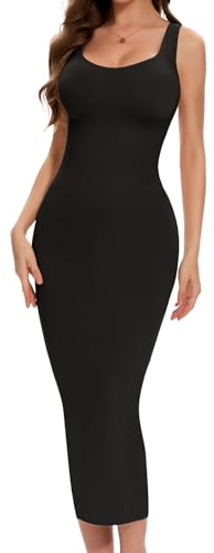 Women's Under Dress Slip Shaping Full Slips Tummy Control Shapewear Dress | Split Spaghetti Strap Maxi