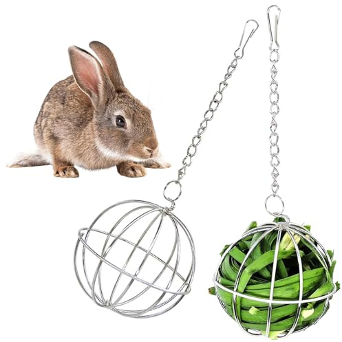 Tkxjry 2 Bolas de heno para Colgar, Bola de Metal para Comida para roedores, Bola de heno, Bola de Hierba para Mascotas, Acero Inoxidable, para Conejos, hámsters, Chinchillas y cobayas