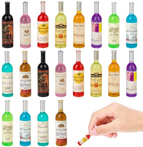 20 mini botellas de alcohol, accesorios en miniatura, decoración en miniatura para casa de muñecas, manualidades en miniatura, accesorios de minibar, accesorios para casa de muñecas, pequeñas botellas