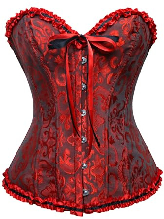 Wikoan Corsetto Donna Sexy Corsetti Bustino Elegante Corsetto da Donna Corsetti Stringivita Halloween,Nero e Rosso,4XL