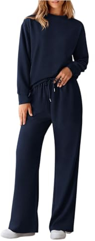 Completo Donna Autunno Completi Palestra Donna Tuta Sportiva Set Coordinati Abbigliamento Ragazza in Maglia Casual da Casa Viaggio Sci Blu M