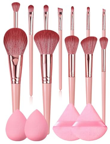 Makeupborstset 16 st borstset – pulver/rouge/ögonskugga med svampar och puffar