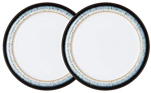 Denby - Halo Small Plates Set of 2 - Reactive Glaze Dishwasher Microwave Safe Crockery 20.5cm - Black, Grey White Ceramic Stoneware Tableware Side Plates - Chip & Crack Resistant