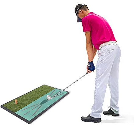 CROSSFINGERS Golf-Schlagmatte, 2-in-1 Golfmatte 60 × 30 cm mit Gummi-Tee, Premium-Kunstrasen, Golf-Übungsmatte, Schaukelweg-Analyse, Golf-Trainingshilfe, Matte für Hinterhof, Innen- und Außenbereich
