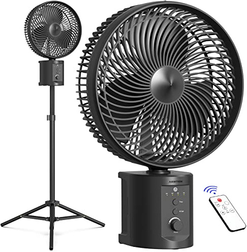 Airbition 20000mAh Oscillating Rechargeable Fan w/Remote, Lasts 50 Hrs,10 Portable Battery Operated Timer, 7 Speeds, Outdoor Pedestal Fan for Camping Home Hurricane, Black (WH91)
