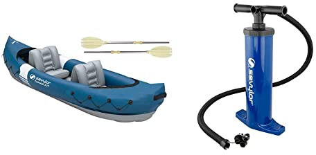 Sevylor Tahaa Kit Kajak inkl. Paddel, Kanu aufblasbar 2 Personen, aufblasbares Kajak mit robuster PVC-Außenhülle & 2000019887 manuelle Luftpumpe, blau, 2 x 2 Liter (46 x 22 cm)
