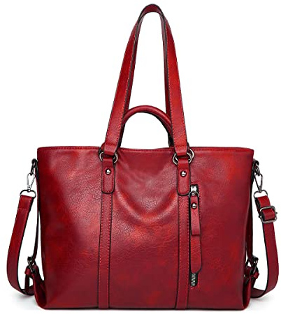 Aileese Tote Handbags for Women Retro Soft Leather Hobo Purses Fashion Crossbody Large Shoulder Bags Red