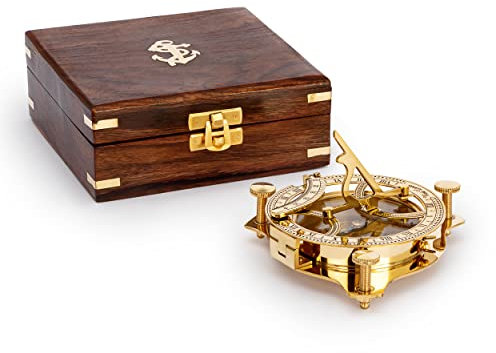NKlaus Maritim Sonnenuhr-Kompass 11 cm in der Holzbox aus Messing Richtungsanzeiger 11684