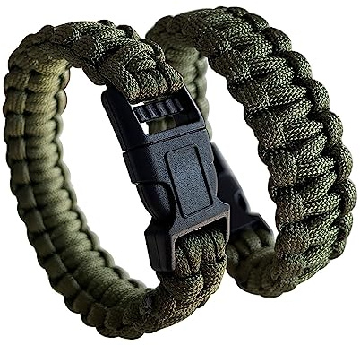 CIBBALIY 2 Army Green Paracord Bracelets 8.5 Braided Tactical Bracelet include Parachute Cord and Plastic Buckles for Hiking Travelling Camping (ArmyGreenP1)