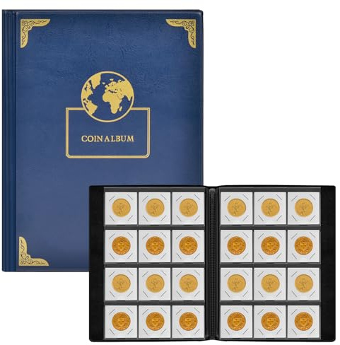 120 fickor plånbok myntalbum förvaring, 5 x 5 cm mynt förvaring böcker för mynt kartong samling ägare, samlaralbum samling bokfodral tillbehör för samlare – blå (myntfack ingår ej)