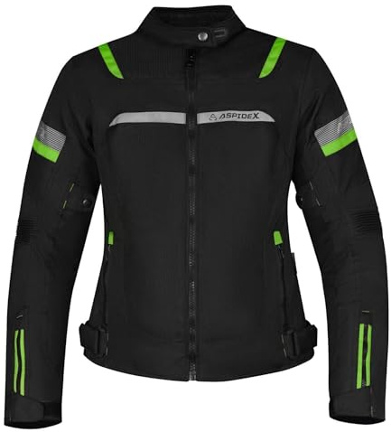 ASPIDEX Chaqueta de moto para mujer con protecciones homologadas súper verano transpirable, Verde, L