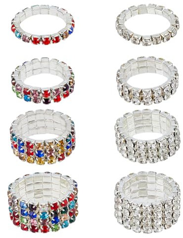 UNICRAFTALE 4 Stil 8 Stück Strass Stretchringe Kristalle Eingelegt Ring Bunt Daumenring Kleiner Finger Modischer Kristall Stapelbare Fingerringe Set Mit Diamanten Elastischer Ring Für Damenschmuck
