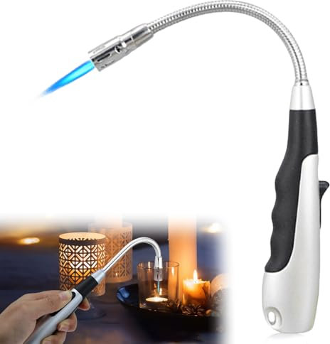 Stabfeuerzeug Gas Nachfüllbar, Lichtbogen Feuerzeug, Winddicht Feuerzeug Lang, Feuerzeug für Kerzen, Kamin, Grill, Feuerwerk, Küche, Camping (Verkauft ohne Gas)