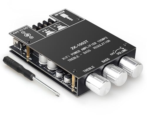 ZK-1002T Bluetooth 5.1 Amplifier Board, 100W+100W 2.0 CH Stereo Audio Amp Module with TPA3116D2 Chip, Treble & Bass Control, DIY Speakers Power Amp for Home Theater Speakers