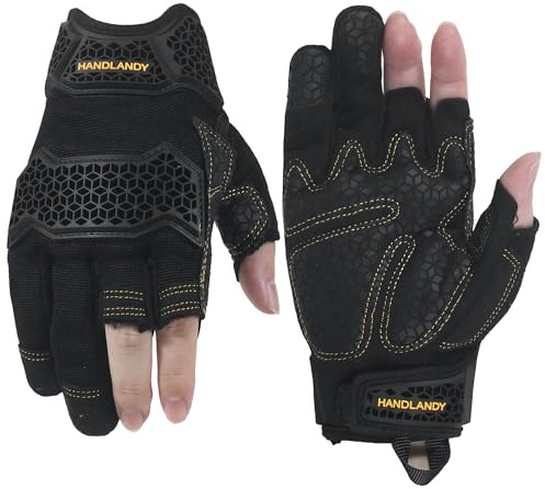 HLDD HANDLANDY Guantes de trabajo para hombre, 3 guantes de trabajo sin dedos para conducir, ciclismo, caza, motociclismo, escalada, trabajo al aire libre