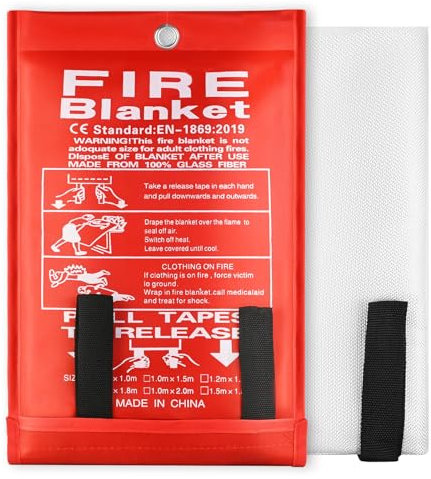 Couverture anti-feu en fibre de verre pour cuisine, école, voiture, bureau, garage - 1 x 1 m