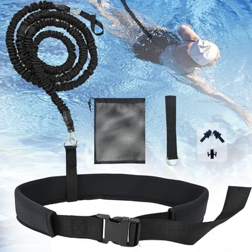 PATEMZON Elastico Nuoto Statico Piscina, 2,5-7,5M Cintura di Resistenza Regolabile, Guinzaglio da Nuoto per Piscina, Accessorio di Nuoto per Tutte le Piscine Adulti