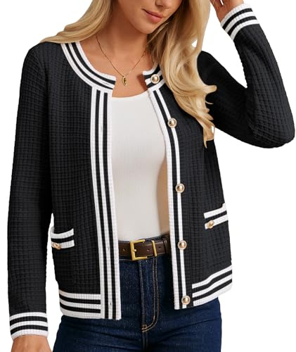 GRACE KARIN Women Autumn Knitted Cardigan Elegant Round Neck Covers up with Pockets XXL Black
