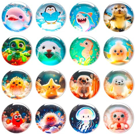 Aurinovellia 16 Piezas Imanes de Nevera Animales Marinos, imanes Pizarra magnetica, imanes pequeños Redondos, Ideales para Gabinetes, Cocina, Refrigeradores, Hogares y Oficinas, imanes Nevera niños