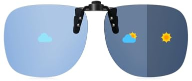 TINHAO Polarised Photochromic Clip-On Sunglasses Over Prescription Glasses for Driving Cycling Fishing Golf, UV400 Flip-Up Lenses, Day Night Anti-Glare, 4 Colours, Lightweight 8.9g (Light Blue)