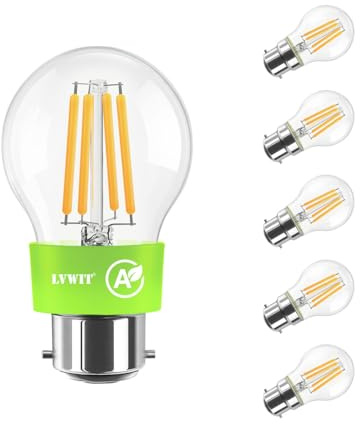 LVWIT Lampadine LED B22 Luce Calda 2700k, Lampadine Filamento Classe A Ultra Efficiente, 3.8W Equivalenti a 60W, 806LM, Mini Globo G45 Vintage, 93% Risparmio Energetico, Non Dimmerabile, 6 Pezzi