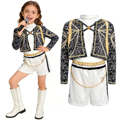 Axinyijia Costume de Chanteuse Kpop Rumi pour Fille Deguisement Hunter Cosplay Anime Enfant Carnaval Cosplay (150)