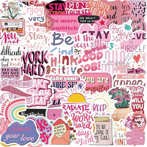 Pink Motivational Quotes Aesthetic Stickers Preppy Bookish Book Sticker | 100pcs Pink Positive Graffiti Kindle Sticker Waterproof Vinyl for Scrapbook, Water Bottles, Laptops