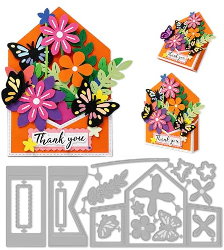 INFUNLY 16Pcs 3D Butterfly Box Die Cuts Flowers Cutting Dies Pop Up Bouquet Metal Die Cuts for Card Making Layered Embossing Templates for DIY Scrapbook Paper Craft Album Decorative Gift