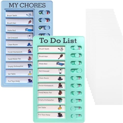 KIMHOME, juego de 2 tableros de notas y listas de tareas, planificador diario reutilizable para niños y adultos, tablero de listas de tareas para organizar las actividades del hogar, el colegio y la o