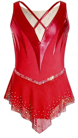 inhzoy Body da Pattinaggio Artistico Bambina Vestito da Balletto Danza Classica Ballerina Senza Maniche Body Ginnastica Artistica Costume da Ballo Latino Americano Tango Rosso 13-14 anni