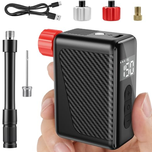 MOKPR Mini Bicycle Pump, 150PSI Portable Electric Bike Pump with LED Lights&Pressure Gauge with Presta and Schrader Valve for E-Bike, Mountain Bike, Road Bike, Sport Ball