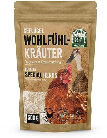 AniForte Wohlfühlkräuter für Hühner 500 g - Natürliche Kräuter für Geflügel unterstützen Immunsystem & Verdauung, Leckerchen für Hühner jeden Alters, mehr Vitalität