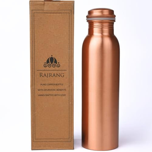 RAJRANG Kupfer Wasserflasche 1L Reine Kupferflasche, Auslaufsicher, Langlebig, Trinkflasche Kupfer für Yoga und Fitness