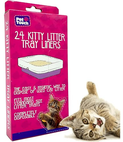 1x 24 Pack – Kitty Cat Litter Tray Liners – Fits to Most Kitten & Cats Trays Liner – Disposable & Hygienic Waste Bags – Portable, Strong, Travel, Toilet Training (1 Box (24 Liners))