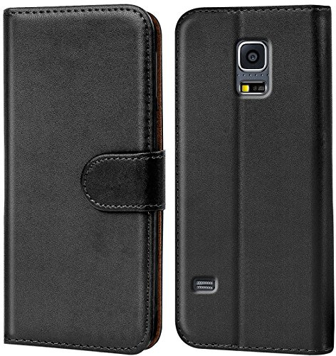 Verco Handyhülle für Galaxy S5 Hülle, Klapphülle für Samsung Galaxy S5 Neo Tasche PU Leder Flip Case Brieftasche - Schwarz