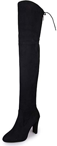 UMore Mujer Elegante Botas 10cm Altas Tacón Anchos Botas Cremallera Botas Botas Elásticas de Ante para Mujer