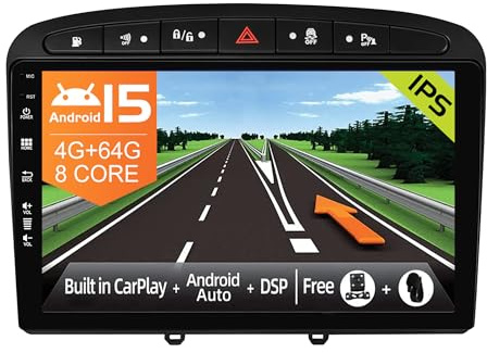 JOYX Android 12 kompatibel bilradio Peugeot 308/408 (2010–2016) - [4G + 64G] - [inbyggd DSP/Carplay/Android bil] - GRATIS LED-kamera - Stöd för flygande BT DAB 4G WiFi 360-kamera - 9 tum 2 din
