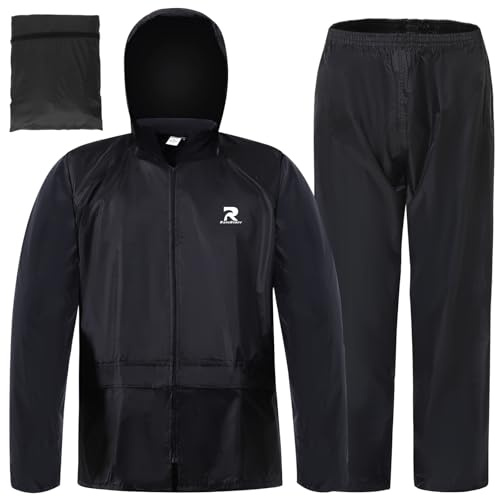 RainRider Rain Gear for Adult Safety Rain Jacket with Pants High Visibility Reflective Rain Suits(Black, XXL)