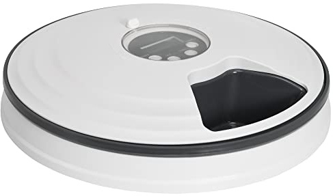 PawHut Distributeur de Nourriture pour Animaux de Compagnie Intelligent gamelle d'alimentation mangeoire Automatique pour Chien et Chat 6 Compartiments Fonction de Musique minuterie Blanc Gris