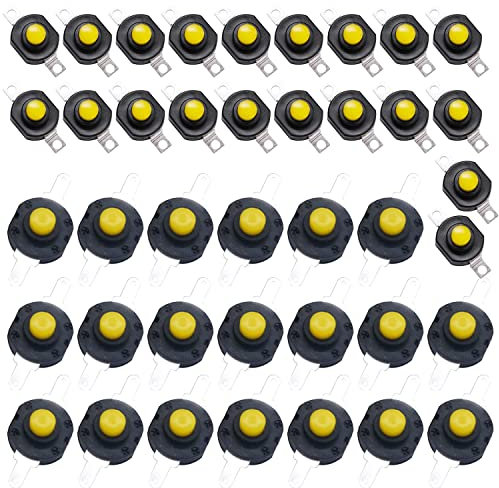 HUAZIZ Lot de 40 Interrupteur à Bouton Poussoir Autobloquant, Mini Interrupteur Lampe de Poche, Jaune (20 Pièces Broche Plate avec Trou + 20 Pièces Broche Pliée avec Trou)