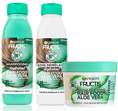 GARNIER - Fructis Hair Food - Coffret Cadeaux Soin Cheveux Routine à l'Aloe Vera pour cheveux normaux à secs - 98 Pour cent d'ingrédients d'origine naturelle