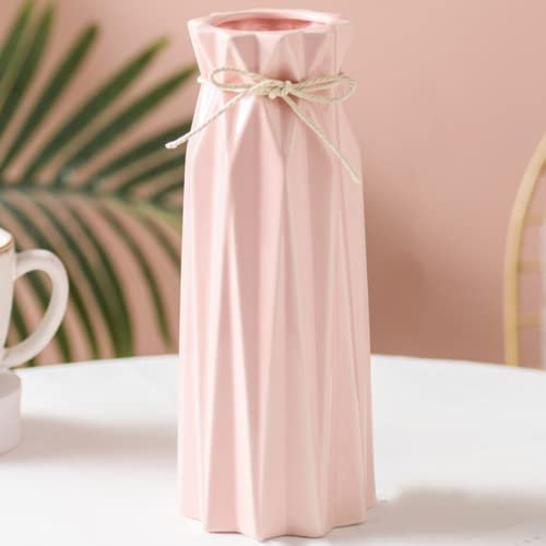Disoza Vasen Tischdeko Keramik Modern Vase Vintage Rosa Vase für Pampasgras Blumen Trockenblumen Pink Blumenvase Vasen für Hochzeit Porzelan Tulpenvase Küche Büro Wohnzimmer 24x10x10cm
