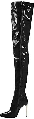 CRETUAO Cuissardes pour Femmes, Dames Talon Aiguille Cuir Chaussures à Talons Cuissardes sur Les Bottes au Genou pour Femmes,Noir,36 EU