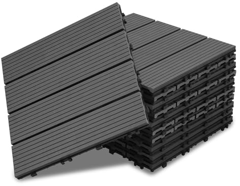 Ansobea WPC - Lot de 55 dalles de terrasse en bois - 30 x 30 cm - Pour 5 m² - Aspect bois - Revêtement de sol de balcon avec système à clic - Lames étanches pour balcon et terrasse (anthracite)